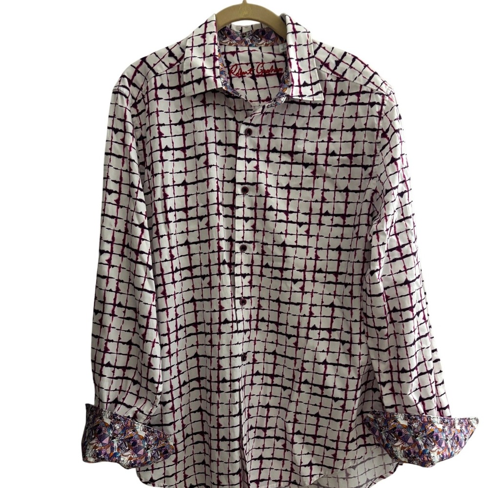 Robert Graham Mens Classic Fit White and Purple Button Down Shirt Large - Picture 5 of 9